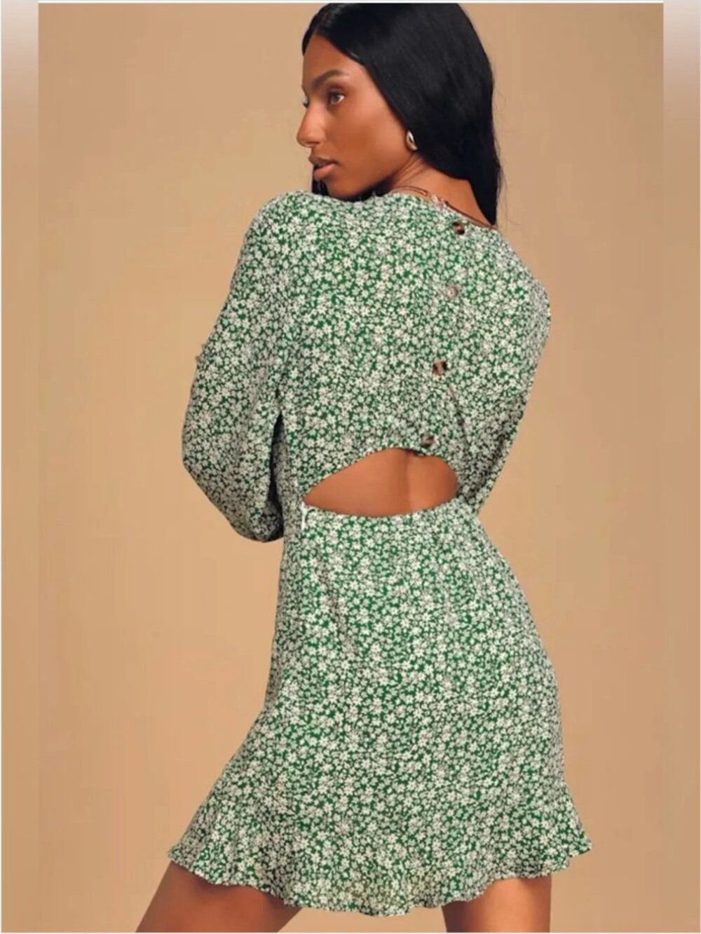 Lulus Blooming Darlin' Green Floral Print Ruffled Mini Dress